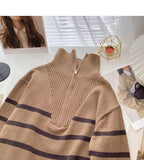 Lapel Half Zip stripe contrast panel long sleeve top HZ1023