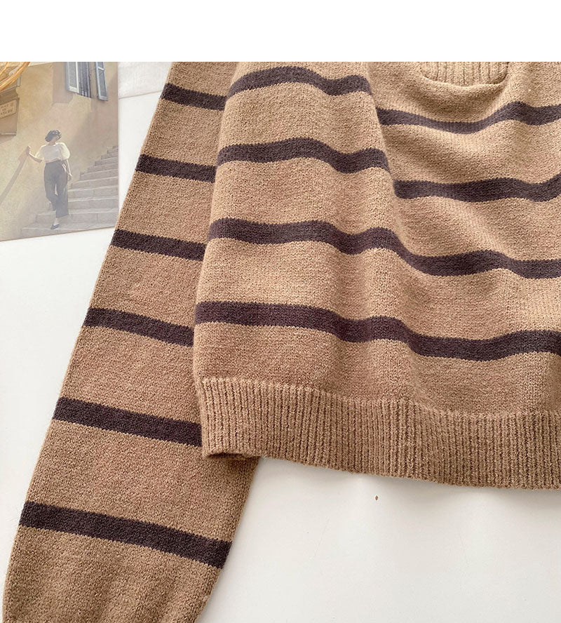 Lapel Half Zip stripe contrast panel long sleeve top HZ1023