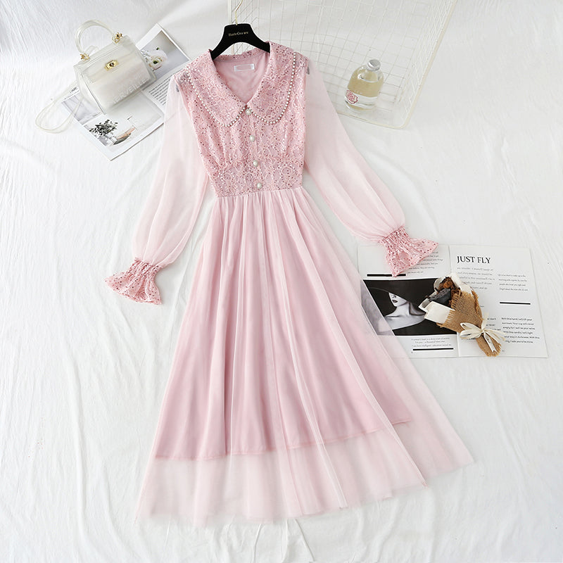 Sequin lace dress doll neck French gauze Fairy Dress HZ1023