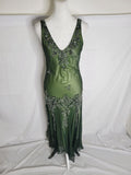 Green Vintage Elegant Delicate Floral Applique Beaded Long tulle Chiffon Prom Gown Evening Dress Party Dress HZ1023