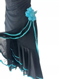 Black fashion blue floral tube top short ruffle homecoming dress prom dress evening dress birthday party dress HZ1023