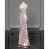 pink gorgeous sparkling pretty mermaid ball gown with detachable bow long elegant sequin formal prom dress eveng Dress Party Dress HZ1023