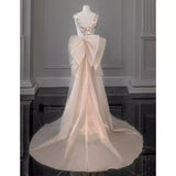 pink gorgeous sparkling pretty mermaid ball gown with detachable bow long elegant sequin formal prom dress eveng Dress Party Dress HZ1023