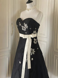 Black and White Elegant Stylish Exquisite Beaded Midi/Short Satin Homecoming Dresses Prom Dresses Evening Dresses Party Dresses Prom Dresses HZ1023