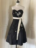 Black and White Elegant Stylish Exquisite Beaded Midi/Short Satin Homecoming Dresses Prom Dresses Evening Dresses Party Dresses Prom Dresses HZ1023