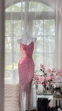 Pink Elegant Gorgeous Exquisite Beaded Tassel Midi/Short Tulle Chiffon Homecoming Dress Cocktail Party Dress Ball Dress Evening Dress Birthday Party Dress Prom Dress HZ1023