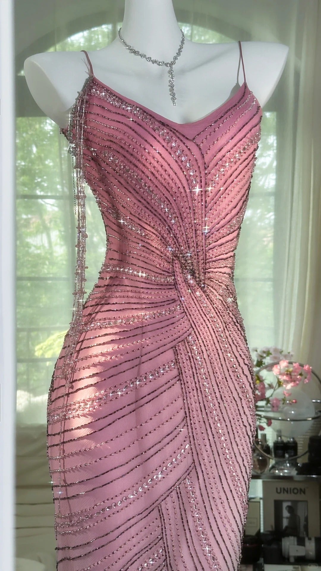Pink Elegant Gorgeous Exquisite Beaded Tassel Midi/Short Tulle Chiffon Homecoming Dress Cocktail Party Dress Ball Dress Evening Dress Birthday Party Dress Prom Dress HZ1023