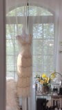 Cream Yellow V Neck Exquisite Beaded Lace Long Chiffon Tulle Ball Gown Evening Gown Wedding Party Gown Prom Gown Graduation Date Gown HZ1023